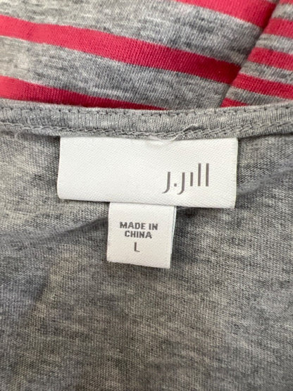 J. Jill Women's Gray/Pink Striped Long Sleeve Boat Neck T-Shirt - L image 3