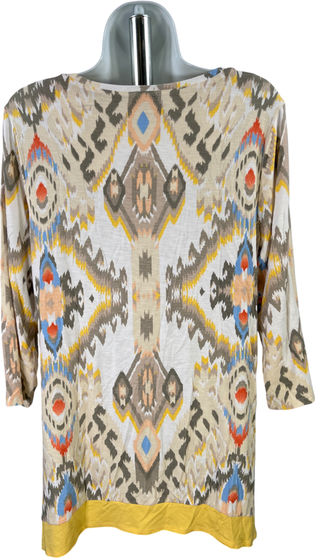 Chico’s Zenergy Women’s Yellow/White 3/4 Sleeve V-Neck Shirt - 1/US 8 image 2