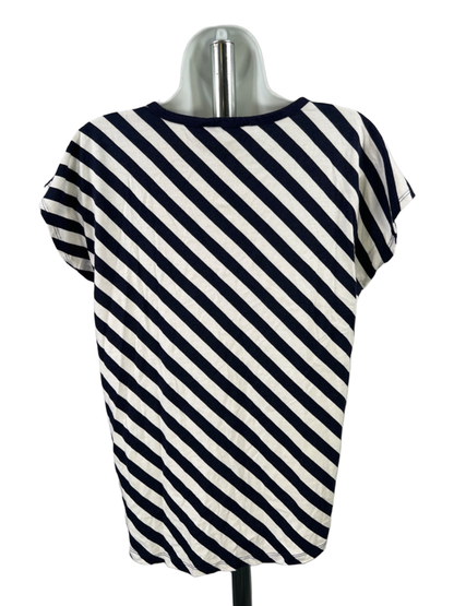 Michael Kors Women's Blue/White Striped Cap Sleeve Tee Shirt - M image 2