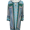 Chico's Women's Blue/Green Paisley Keyhole 3/4 Bell Sleeve Midi Dress - 2/US 12