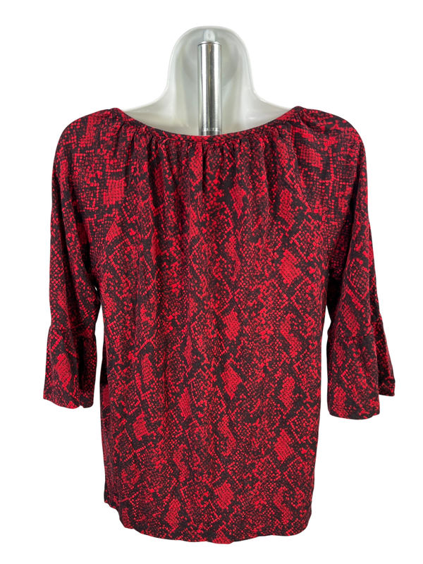 Michael Kors Women's Red/Black Snakeskin Print Flare Sleeve Blouse - S image 2