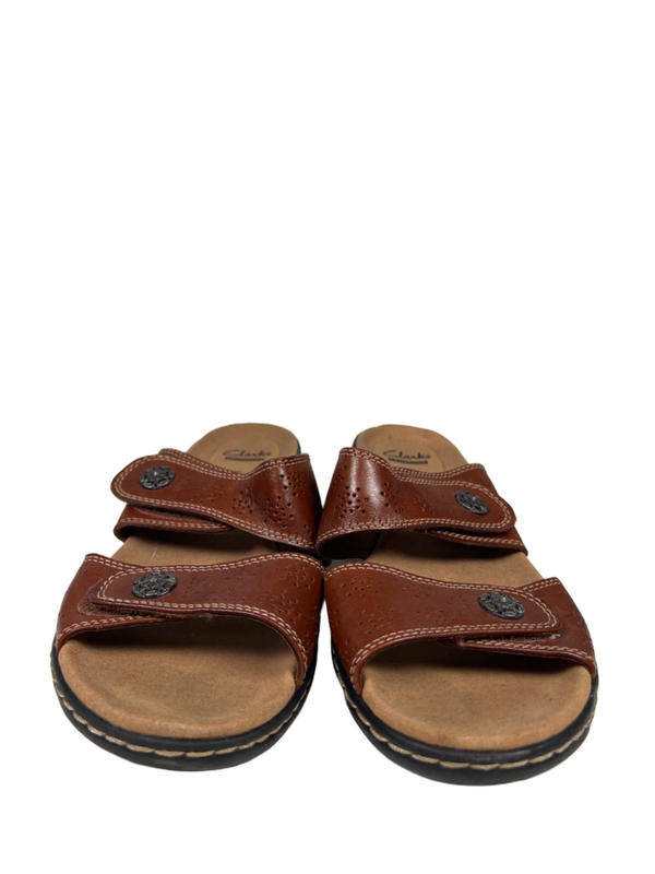 Clarks Collection Women's Brown Double Strap Slip On Sandals - 9 image 2