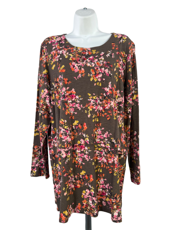 J. Jill Women's Brown Floral Long Sleeve Layered Tunic Top - L