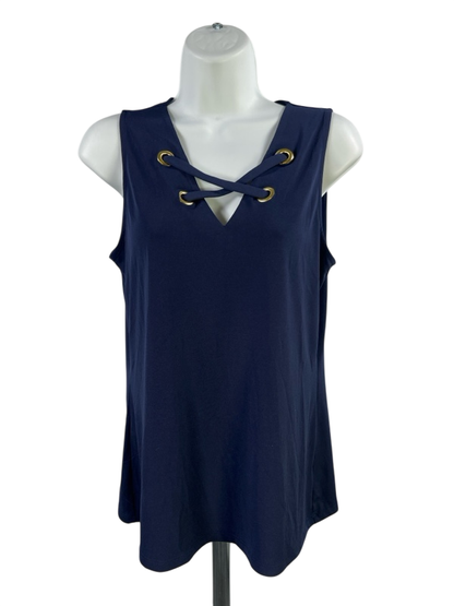 Michael Kors Women's Blue Criss Cross Front Sleeveless Tank Top - S