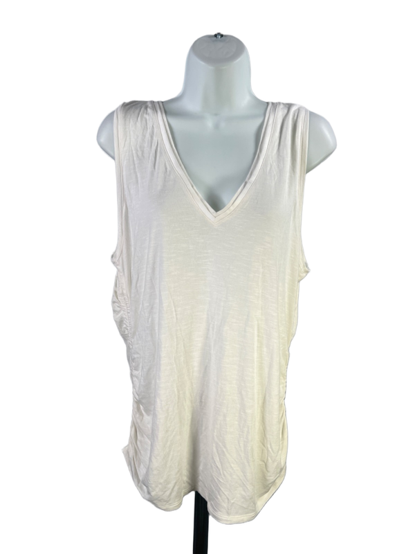 White House Black Market Women's White V Neck Ruched Sleeveless Tank Top - XL