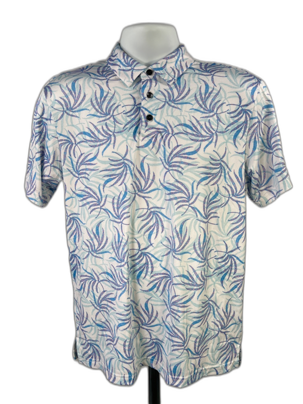 Nicklaus Men's White/Blue Short Sleeve Acitve Golf Polo - S