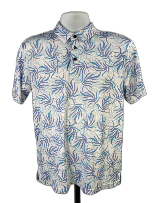 Nicklaus Men's White/Blue Short Sleeve Acitve Golf Polo - S