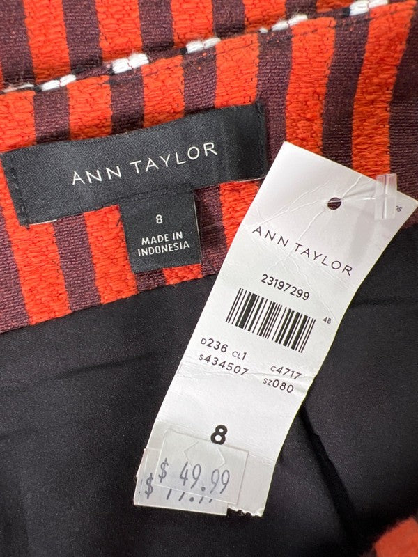 Ann Taylor Women's Orange/White Jacquard Striped Mini Pencil Skirt - 8 image 3
