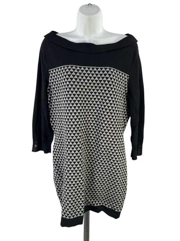 White House Black Market Women's Black/Gray 3/4 Sleeve Sweater - XL