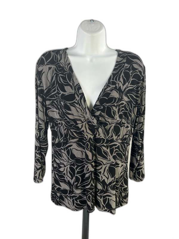 Chico's Women's Black/Gray V-Neck 3/4 Sleeve Blouse - 1/US M