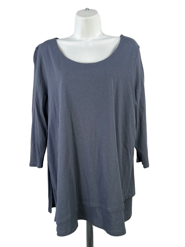 Pure J.Jill Women's Gray 3/4 Sleeve Artistic Layered Front T-Shirt - L