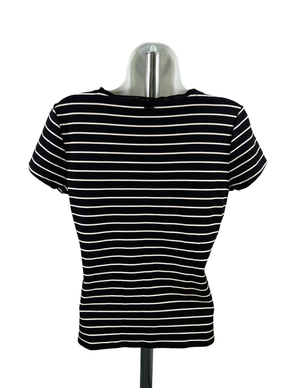 White House Black Market Women's Black/White Striped Basic Tee Shirt - M image 2