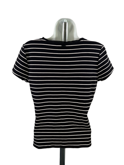 White House Black Market Women's Black/White Striped Basic Tee Shirt - M image 2