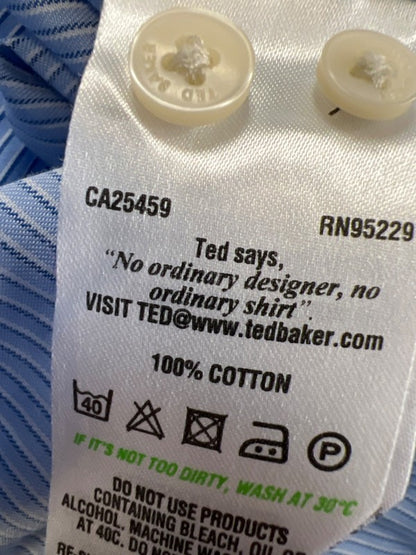 Ted Baker Men's Blue/White Striped Endurance Long Sleeve Button Up Shirt - 15.5 image 4
