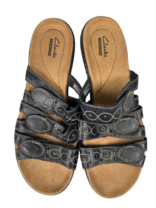 Clarks Collection Women's Black Leather Leisa Cacti Q Hook And Loop Sandals - 9 image 3