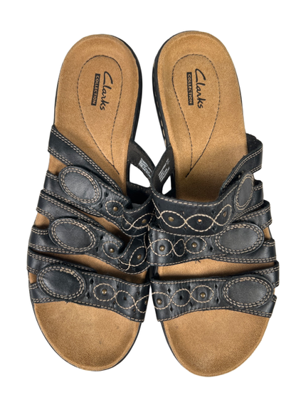 Clarks Collection Women's Black Leather Leisa Cacti Q Hook And Loop Sandals - 9 image 3