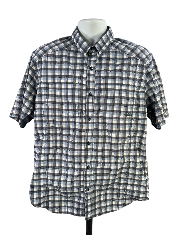 REI Men's Blue/White Plaid Vented Short Sleeve Hiking Shirt - L