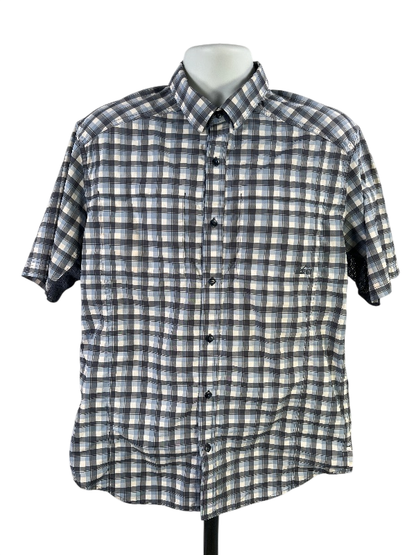 REI Men's Blue/White Plaid Vented Short Sleeve Hiking Shirt - L