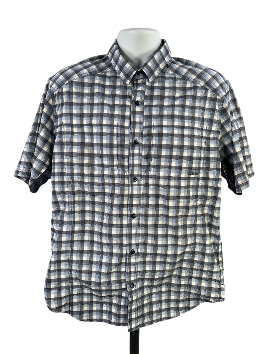 REI Men's Blue/White Plaid Vented Short Sleeve Hiking Shirt - L
