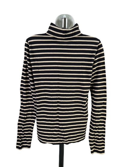 J Crew Women's Black/Beige Striped Long Sleeve Turtleneck Shirt - L image 2