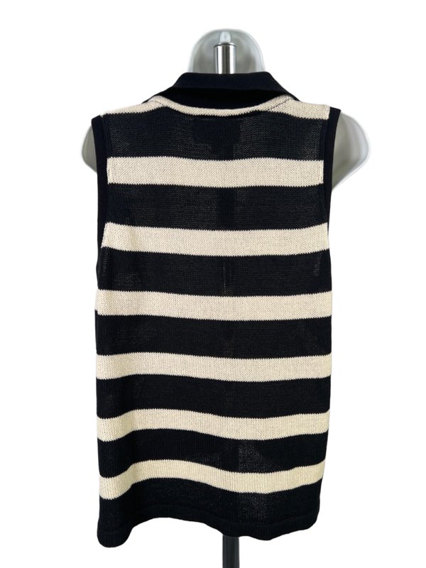 Pomander Place Women's Black/White Striped Sleeveless V-Neck Sweater - L image 2