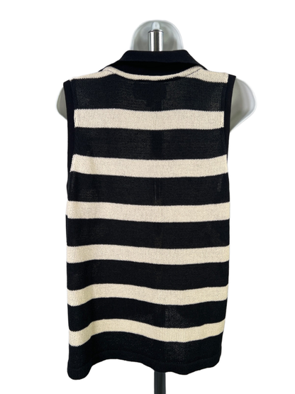 Pomander Place Women's Black/White Striped Sleeveless V-Neck Sweater - L image 2