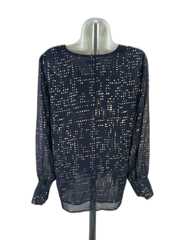 Ann Taylor Women's Blue/Gold Metallic Long Sleeve Semi-Sheer Blouse - S image 2