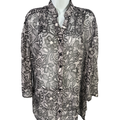 Coldwater Creek Women's White/Black Sheer Long Sleeve Button Up Shirt - XL