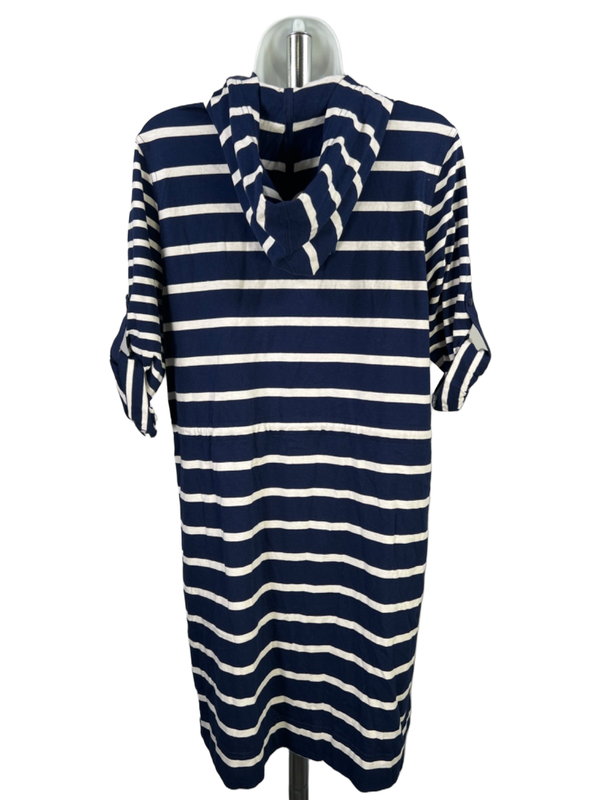 Lands End Women's Blue/White Striped Full Zip Hooded Cover Up Dress - S image 2