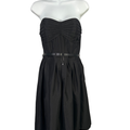 White House Black Market Women's Black Strapless Belted Pleated Mini Dress - 8