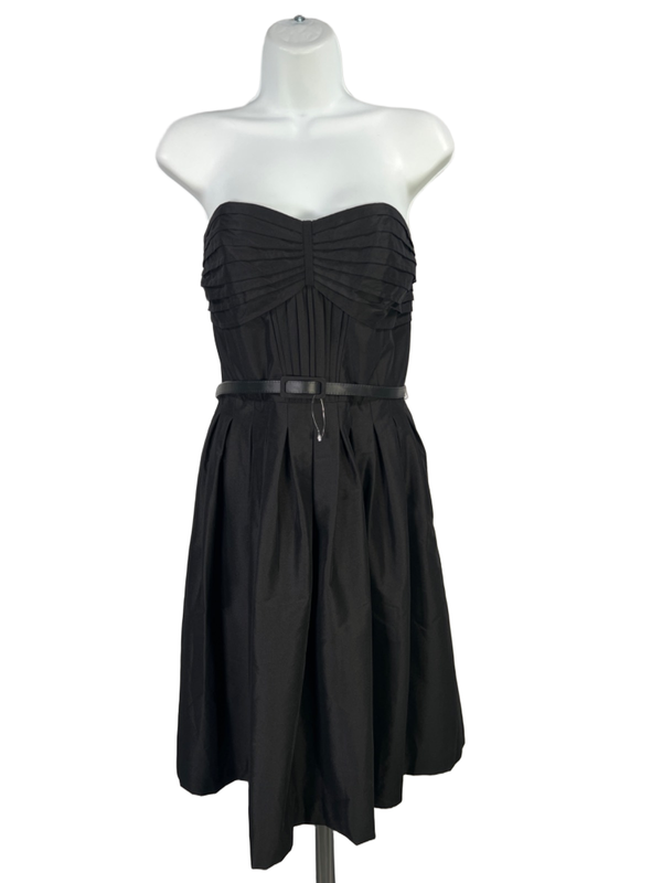 White House Black Market Women's Black Strapless Belted Pleated Mini Dress - 8
