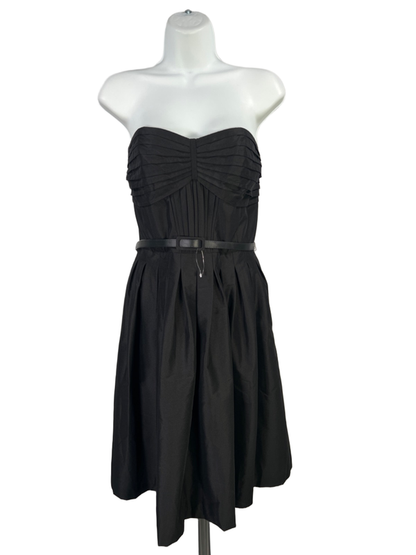 White House Black Market Women's Black Strapless Belted Pleated Mini Dress - 8