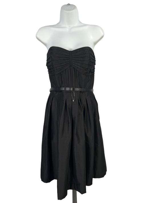 White House Black Market Women's Black Strapless Belted Pleated Mini Dress - 8