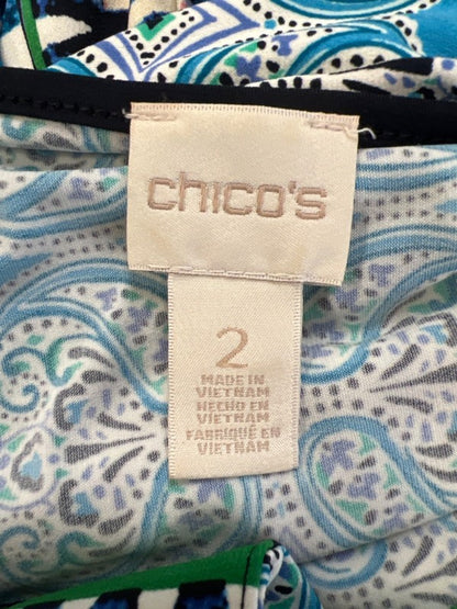 Chico's Women's Blue/Green Paisley Keyhole 3/4 Bell Sleeve Midi Dress - 2/US 12 image 3