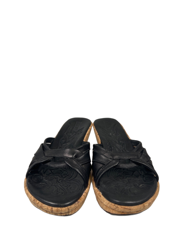 Born Women's Black Turbie Leather Cork Strappy Slide On Wedge Sandals - 7.5 image 2