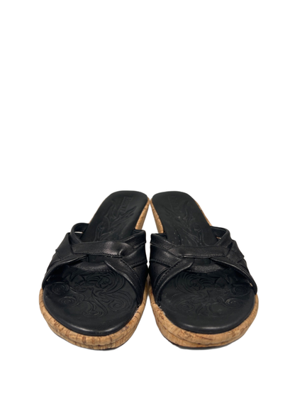 Born Women's Black Turbie Leather Cork Strappy Slide On Wedge Sandals - 7.5 image 2