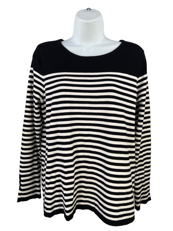 Chico's Women's White/Black Striped Long Sleeve Sweater - 1/US M