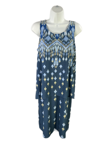 Chico's Women's Blue/Green Keyhole Layered Sleeveless Midi Dress - 0/US S