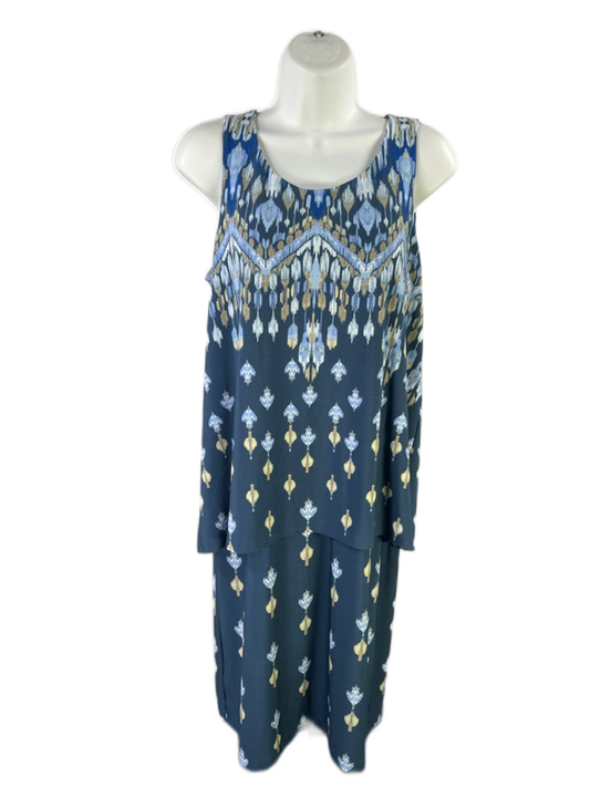 Chico's Women's Blue/Green Keyhole Layered Sleeveless Midi Dress - 0/US S
