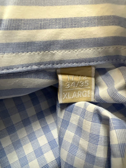 Michael Kors Men's Blue/White Plaid Cotton Long Sleeve Button Up Shirt - XL image 4