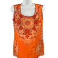 Cabi Women's Orange Floral Semi Sheer Sleeveless  Blouse - S