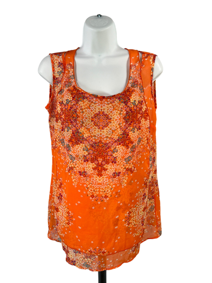 Cabi Women's Orange Floral Semi Sheer Sleeveless  Blouse - S