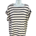 J Jill Women's White/Blue Striped Short Cuff Sleeve Blouse - XL