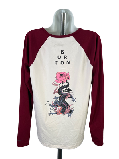 Burton Women's White/Burgundy Dragon Rose Graphic Long Sleeve Tech Shirt - M image 2