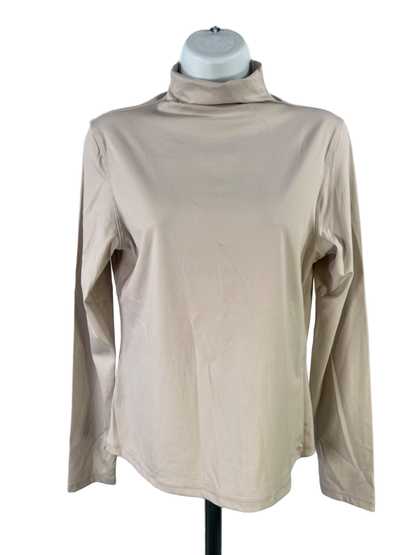 Yogalicious Women's Beige Zenly Evelyn Mock Neck Long Sleeve Athletic Shirt - XL