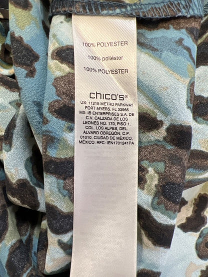 Chico's Women's Blue/Brown 3/4 Roll Sleeve V-Neck Blouse - 1/US M image 4