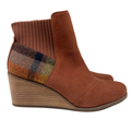 TOMS Women's Brown Suede Plaid Sadie Wedge Side Zip Ankle Booties - 9.5