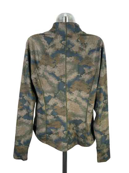 Athleta Women's Green/Blue Camoflauge Salutation Zip Up Long Sleeve Jacket - L image 2