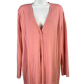 J Jill Women's Pink V Neck Polo Semi Open Front Long Sleeve Cardigan Sweater - L