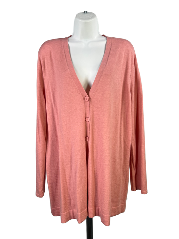 J Jill Women's Pink V Neck Polo Semi Open Front Long Sleeve Cardigan Sweater - L